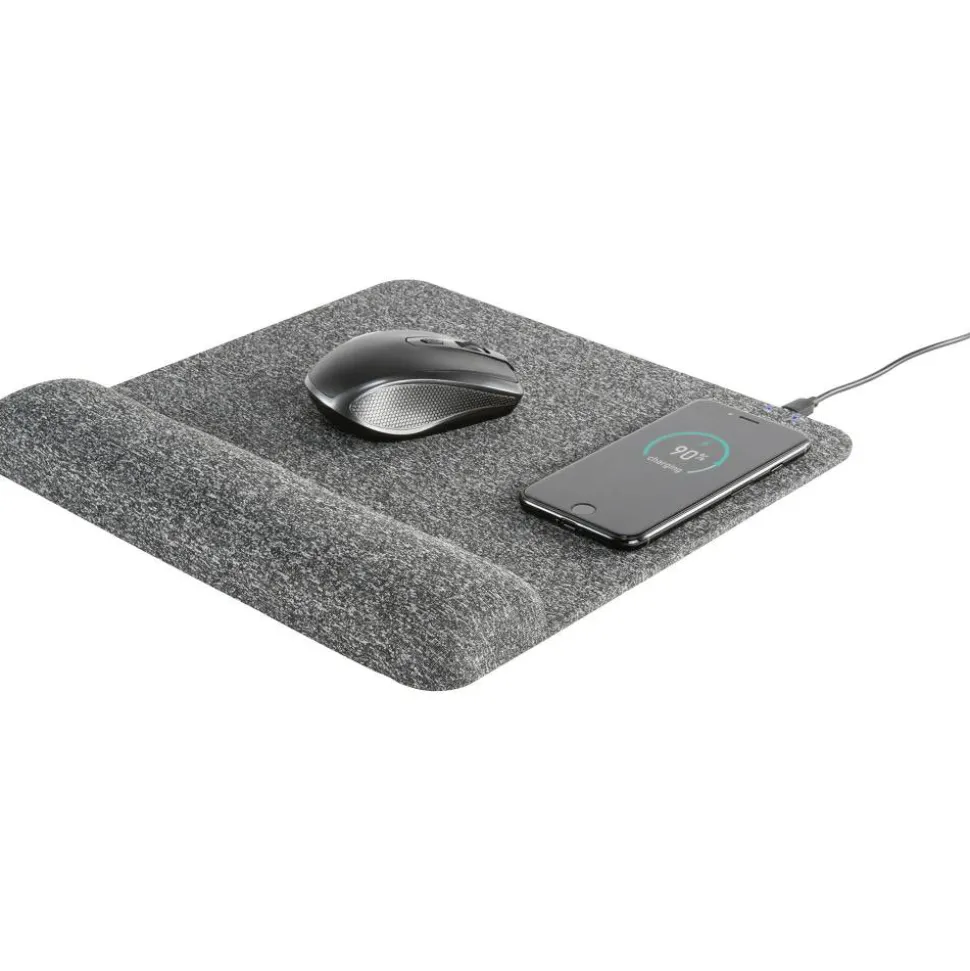 Allsop PowerTrack Plush Wireless Charging Mousepad, 11-13/16”L x 11-5/8”W x 1-7/8”D, Gray, ASP32304