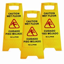 Alpine Industries Bilingual Caution Wet Floor Sign, 11.8 x 0.7 x 24.6, Yellow, 3/Carton