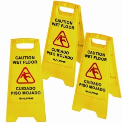 Alpine Industries Bilingual Caution Wet Floor Sign, 11.8 x 0.7 x 24.6, Yellow, 3/Carton