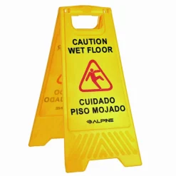 Alpine Industries Bilingual Caution Wet Floor Sign, 11.8 x 0.7 x 24.6, Yellow, 3/Carton