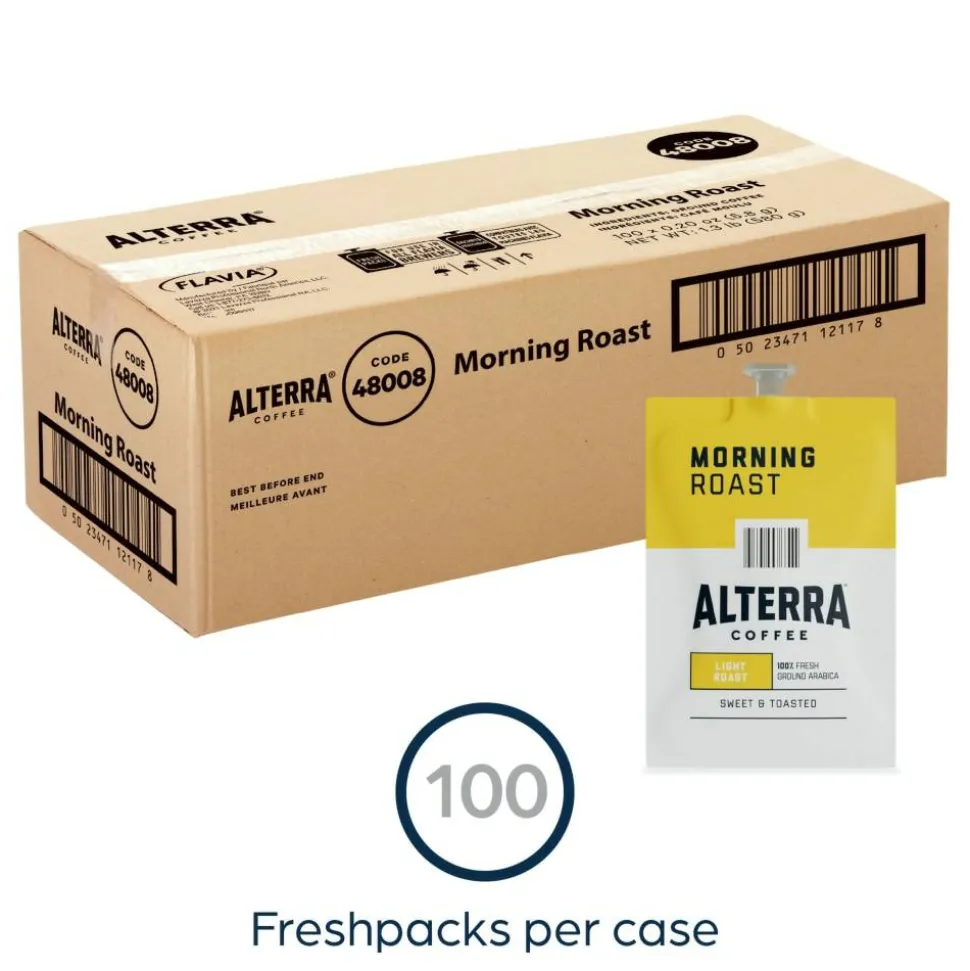 Alterra Morning Roast Coffee Freshpacks, Light Roast, Each Pack Makes 1 Cup, 100 Packs/Carton