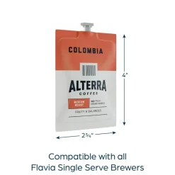 Alterra Roasters Colombia Coffee Freshpacks, Medium Roast, Each Freshpack Makes 1 Cup, 100 Packs/Carton