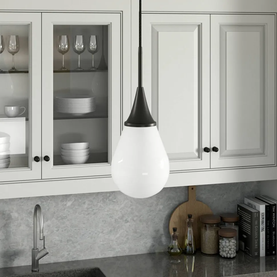 Ambrose 7.63" Wide Pendant with Glass Shade in Blackened Bronze/White Milk