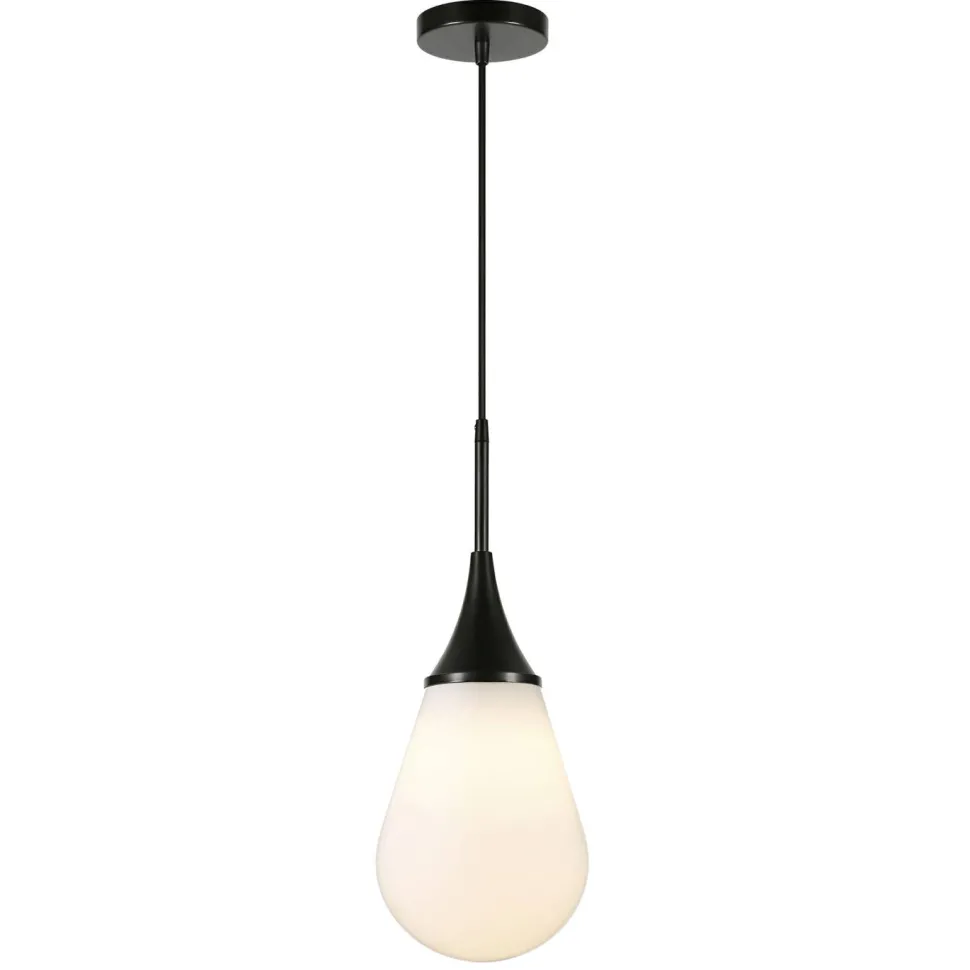 Ambrose 7.63" Wide Pendant with Glass Shade in Blackened Bronze/White Milk