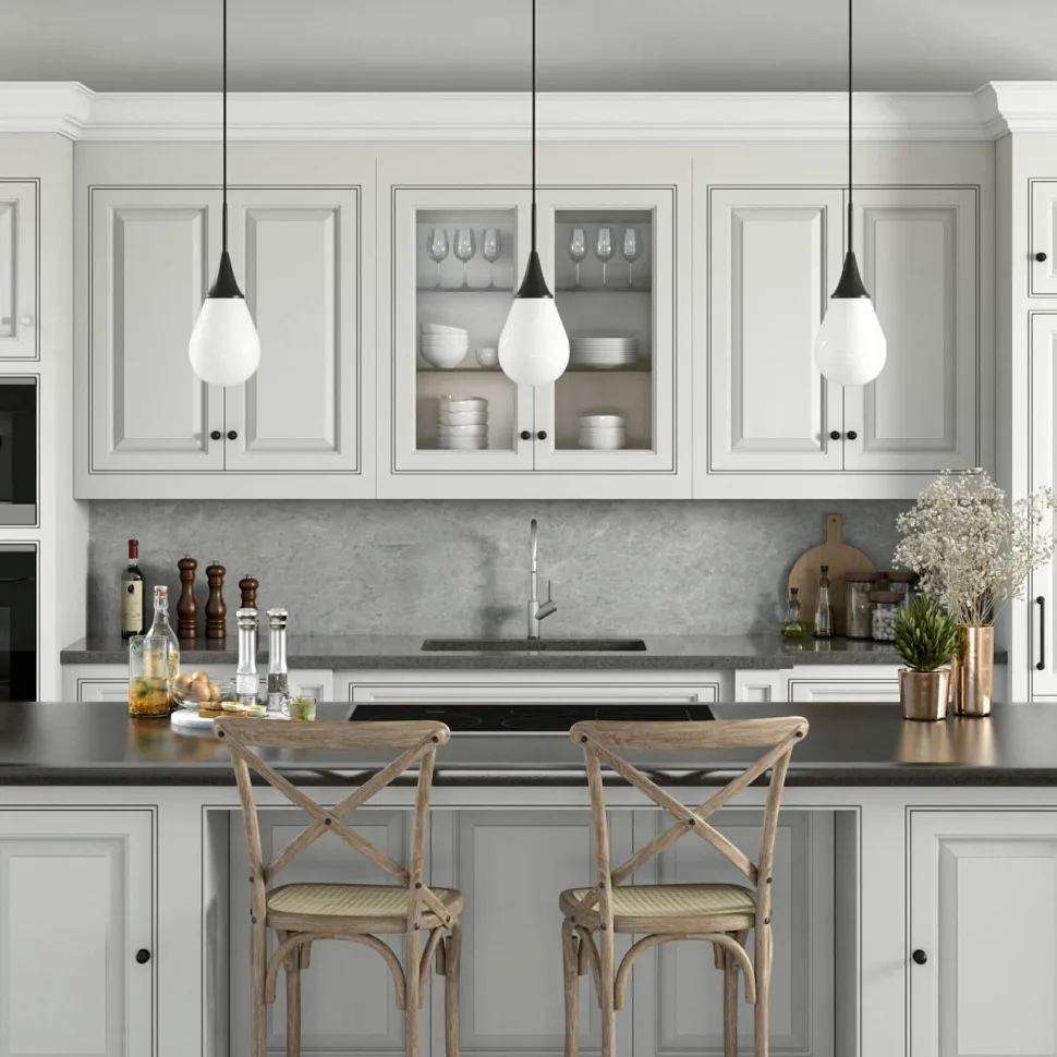 Ambrose 7.63" Wide Pendant with Glass Shade in Blackened Bronze/White Milk