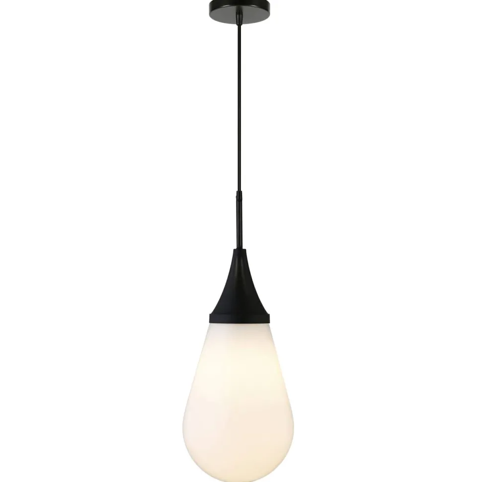 Ambrose 8.63" Wide Pendant with Glass Shade in Blackened Bronze/Milk White