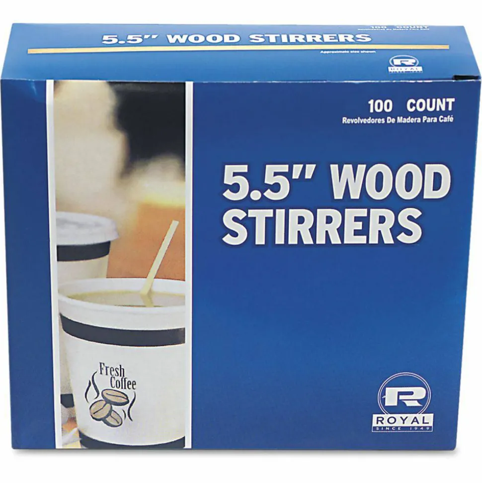 AmerCareRoyal Wood Stir Sticks, 5.5", 10,000/Carton