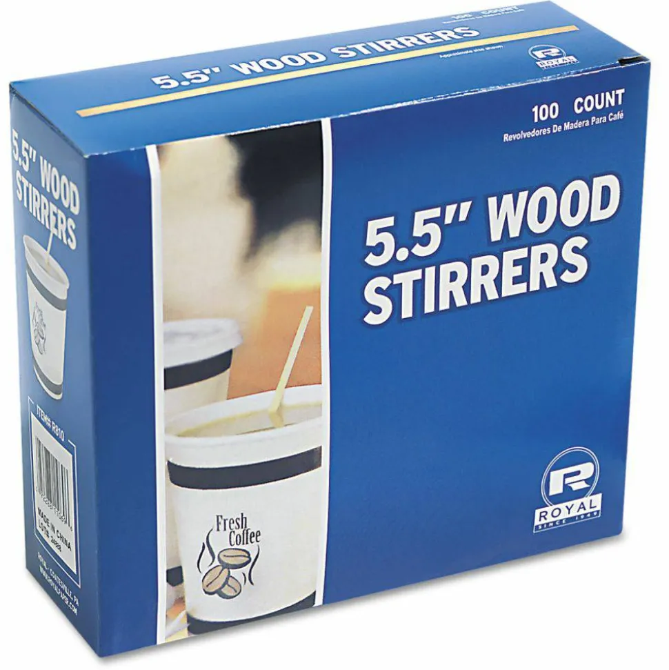 AmerCareRoyal Wood Stir Sticks, 5.5", 10,000/Carton