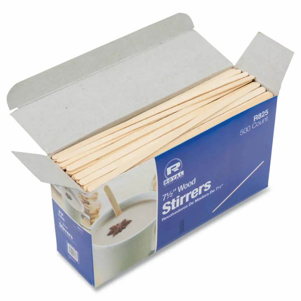 AmerCareRoyal Wood Stir Sticks, 7.5" Long, 500/Box, 10 Boxes/Carton