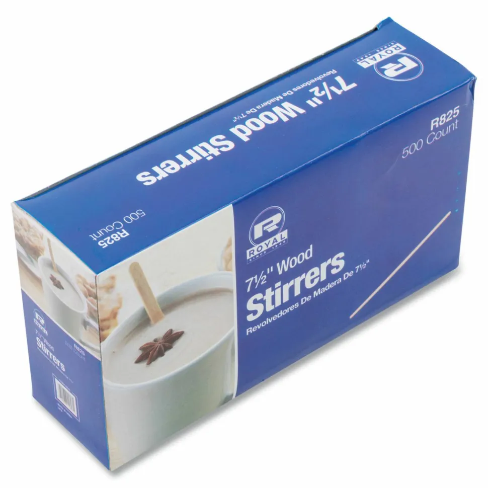 AmerCareRoyal Wood Stir Sticks, 7.5" Long, 500/Box, 10 Boxes/Carton
