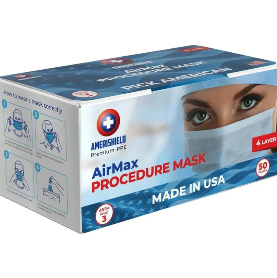 Amerishield AirMax Level 3 Surgical Masks, One Size, Blue, Box Of 50 Masks