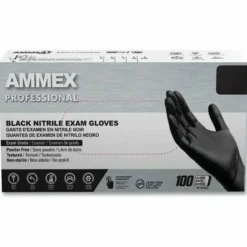 AMMEX Professional Nitrile Exam Gloves, Powder-Free, Small, Black, 100/Box