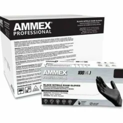 AMMEX Professional Nitrile Exam Gloves, Powder-Free, Small, Black, 100/Box