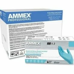 Ammex Professional Powder-Free Exam-Grade Nitrile Gloves, Large, Blue, Box Of 100 Gloves