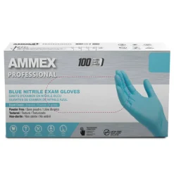 Ammex Professional Powder-Free Exam-Grade Nitrile Gloves, Medium, Blue, Box Of 100 Gloves