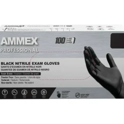 Ammex Professional Powder-Free Exam-Grade Nitrile Gloves, Medium, Black, Box Of 100 Gloves