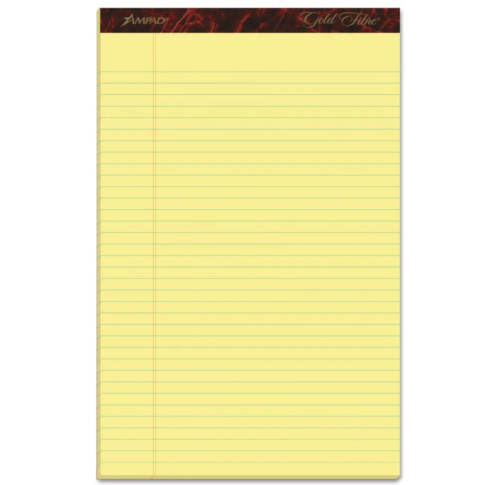 Ampad Gold Fibre Quality Writing Pads, Wide/Legal Rule, (50) Canary Yellow 8.5 x 14 Sheets, Dozen