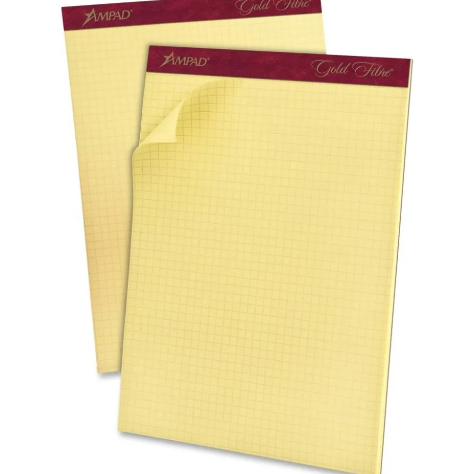 Ampad Mediumweight Quadrille Pad, 8 1/2" x 11", Quadrille Ruled, 50 Sheets, Canary Yellow