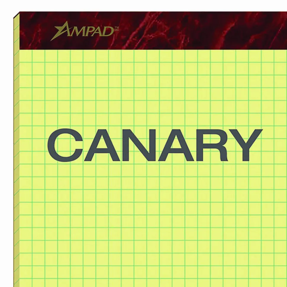 Ampad Mediumweight Quadrille Pad, 8 1/2" x 11", Quadrille Ruled, 50 Sheets, Canary Yellow