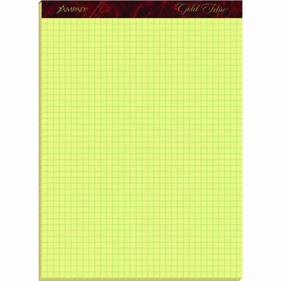 Ampad Mediumweight Quadrille Pad, 8 1/2" x 11", Quadrille Ruled, 50 Sheets, Canary Yellow
