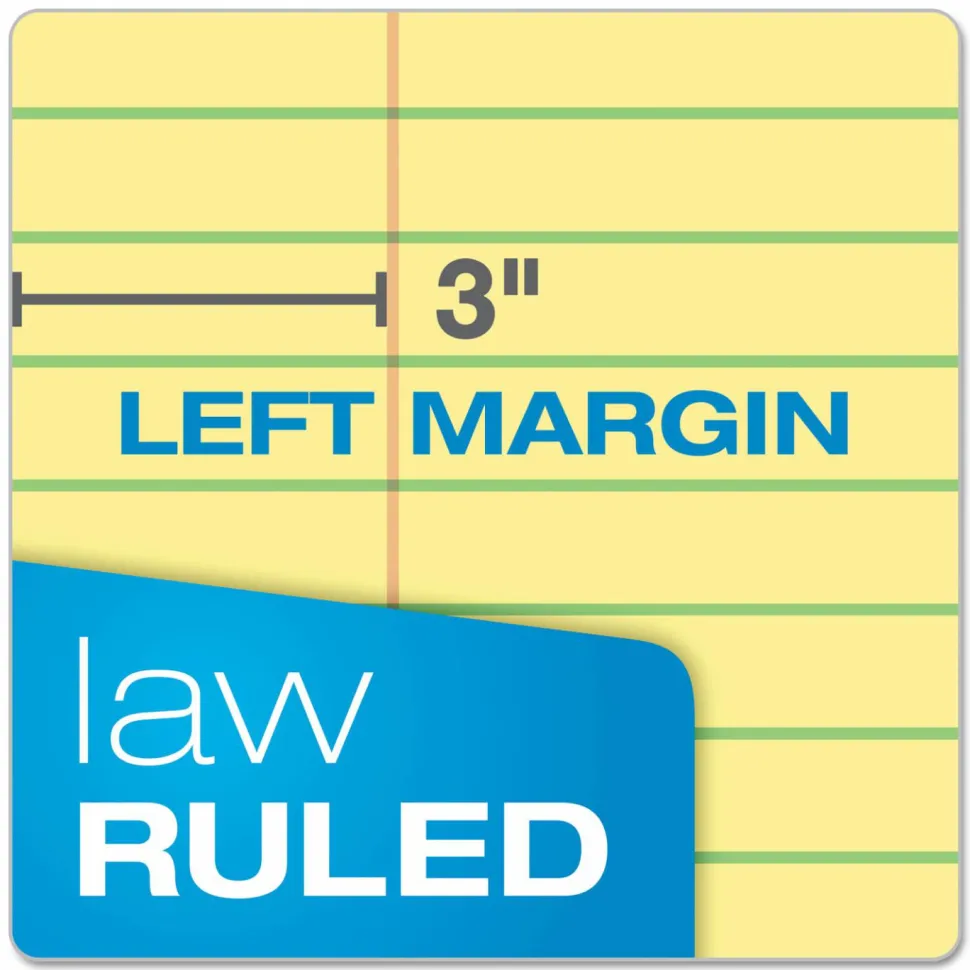 Ampad Perforated 3-Hole Punched Dual Writing Pad, Law Rule, 8 1/2" x 11 3/4", Canary, 100 Sheets