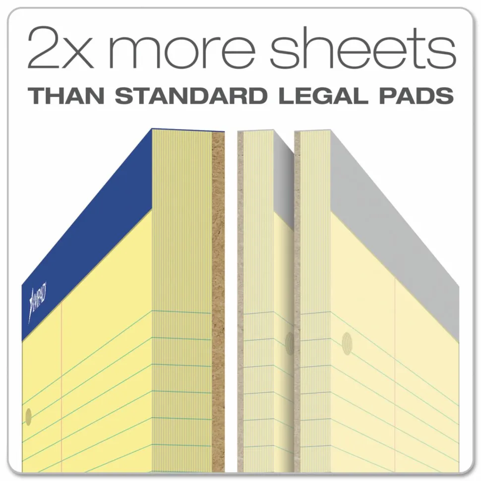 Ampad Perforated 3-Hole Punched Dual Writing Pad, Law Rule, 8 1/2" x 11 3/4", Canary, 100 Sheets