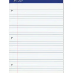 Ampad Perforated 3 Hole Punched Ruled Double Sheet Pad, Letter Size, 100 Sheets, White