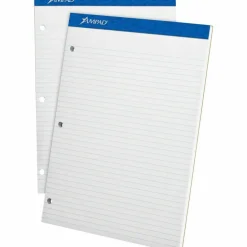 Ampad Perforated 3 Hole Punched Ruled Double Sheet Pad, Letter Size, 100 Sheets, White