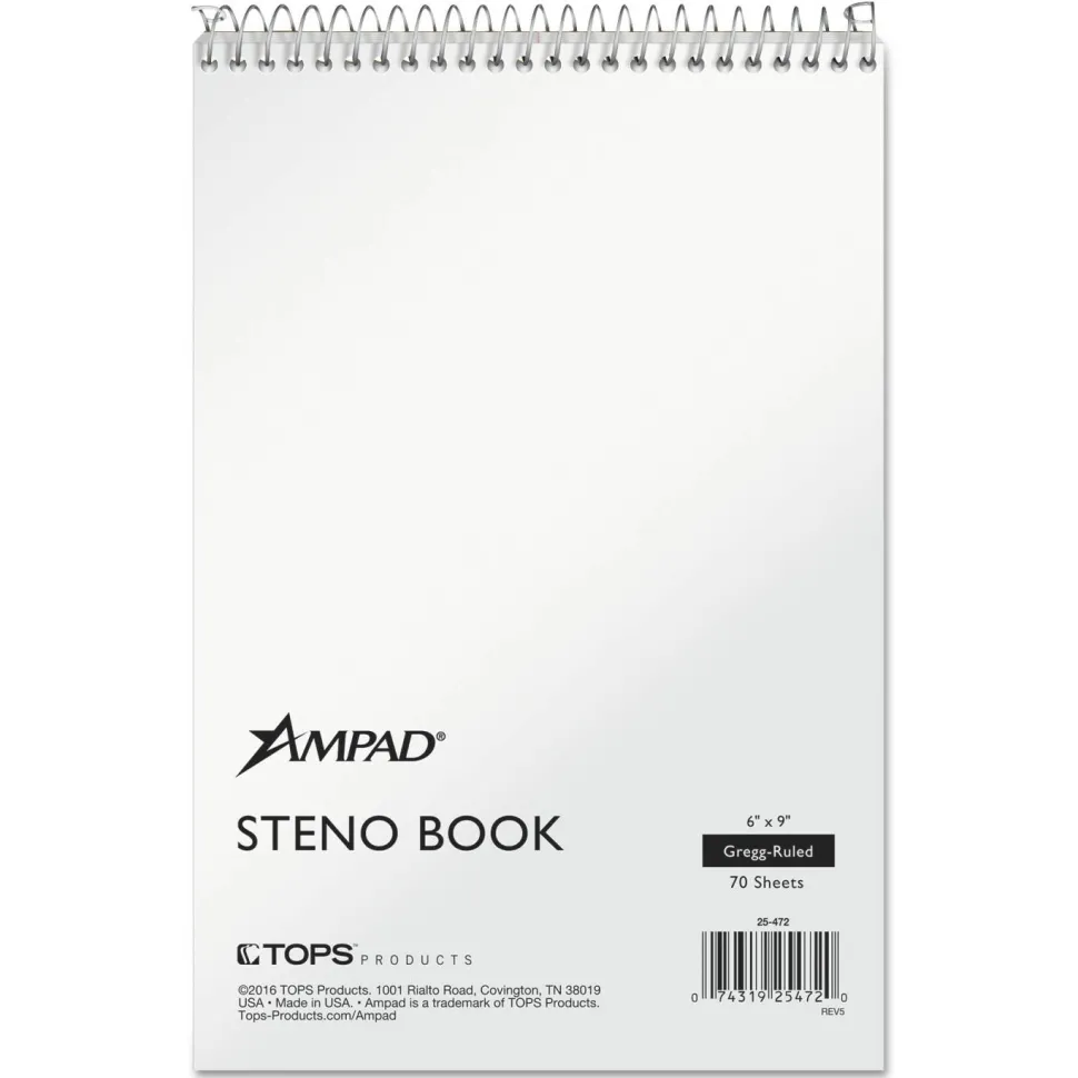 Ampad Steno Pads, Tan Cover, Gregg Rule, (70) White 6 x 9 Sheets