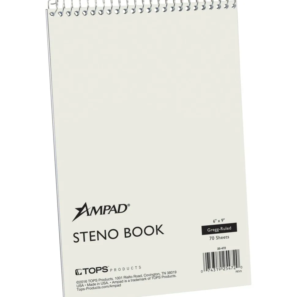 Ampad Steno Pads, Tan Cover, Gregg Rule, (70) White 6 x 9 Sheets
