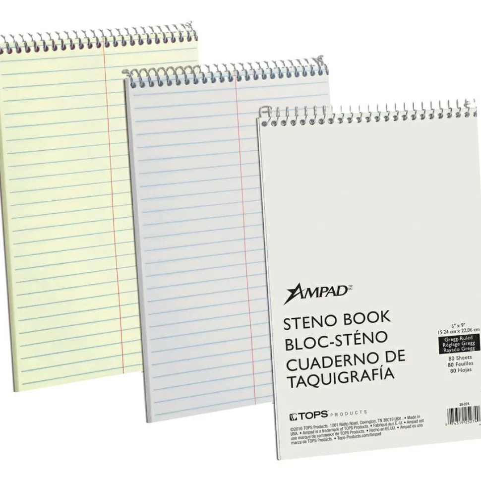 Ampad Steno Pads, Tan Cover, Gregg Rule, (70) White 6 x 9 Sheets