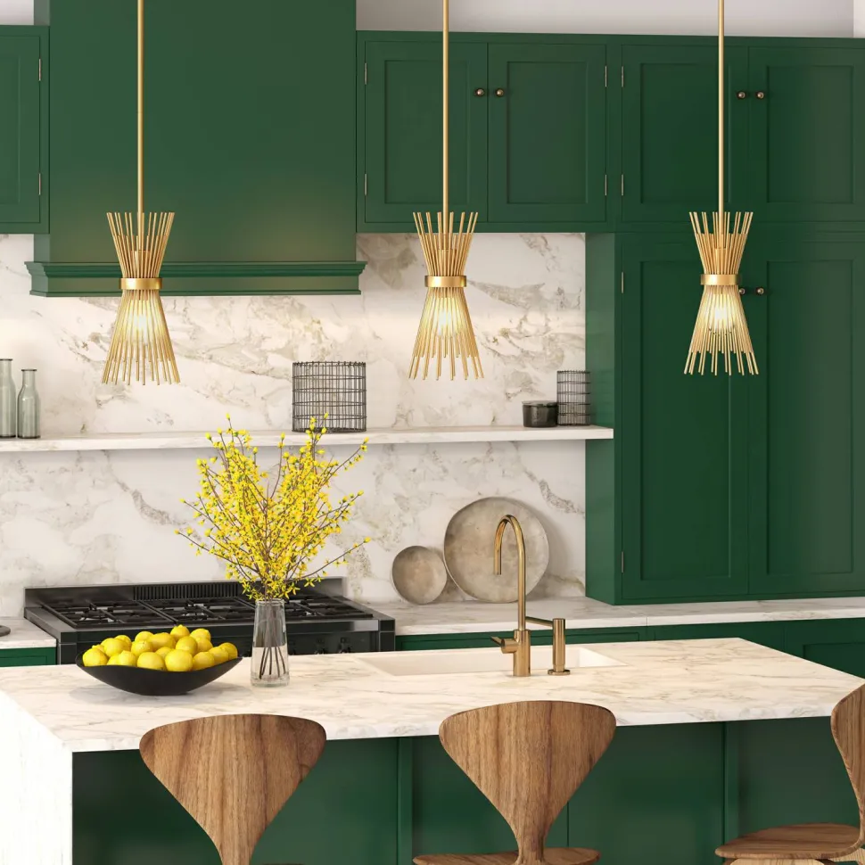 Andromeda 7" Wide Starburst Pendant with Metal Shade in Brass/Brass