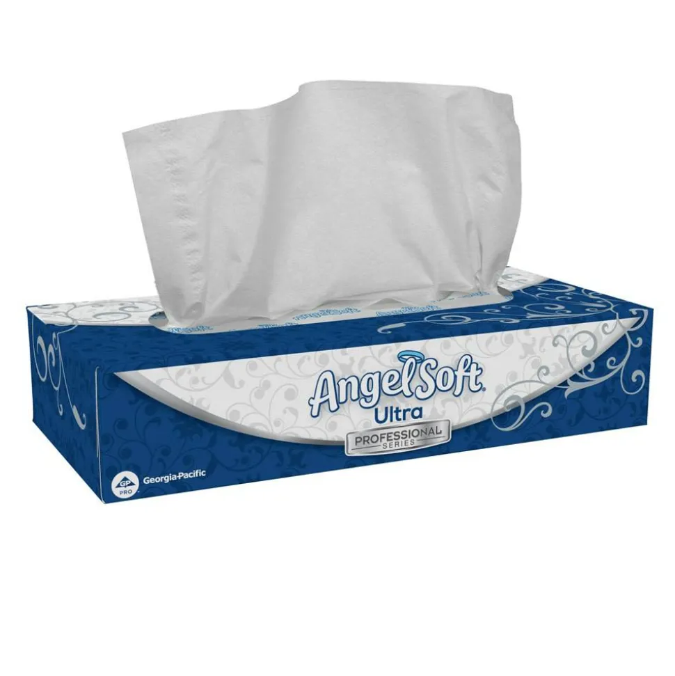 Angel Soft by GP PRO Ultra Professional Series 2-Ply Facial Tissue, Flat Box, White, 125 Tissues Per Box, 10 Boxes