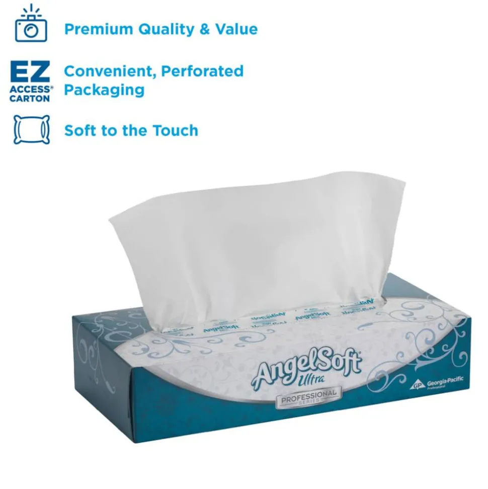 Angel Soft by GP PRO Ultra Professional Series 2-Ply Facial Tissue, Flat Box, White, 125 Tissues Per Box, 10 Boxes