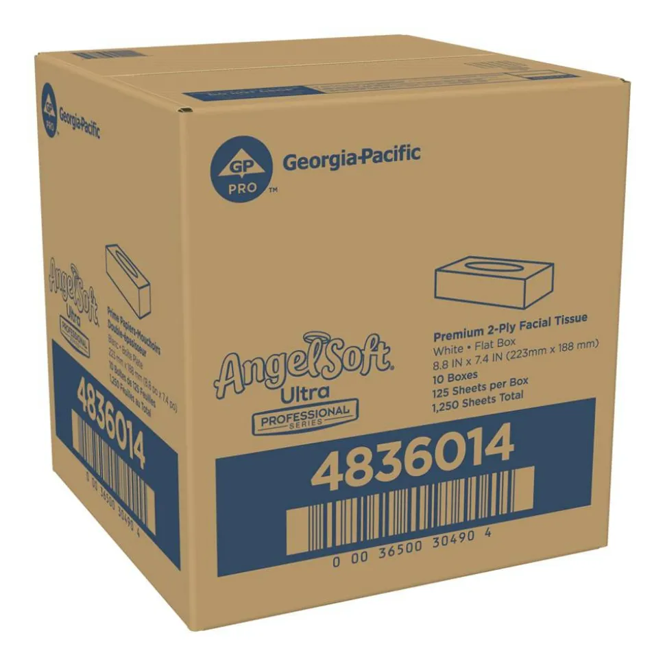 Angel Soft by GP PRO Ultra Professional Series 2-Ply Facial Tissue, Flat Box, White, 125 Tissues Per Box, 10 Boxes