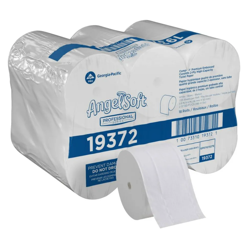 Angel Soft Compact by GP PRO, 2 Ply, Premium Embossed Coreless Toilet Paper, 4x3.8, 20% Recycled, White, 1125 Sheets, 18 Rolls per Case
