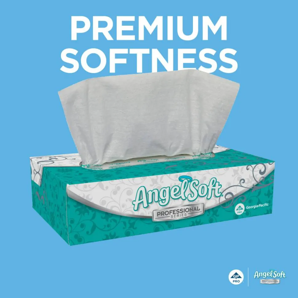 Angel Soft Professional Series 2-Ply Facial Tissue, Flat Box, White, 10% Recycled Fiber, 30 Boxes Per Case, 100 Sheets Per Box
