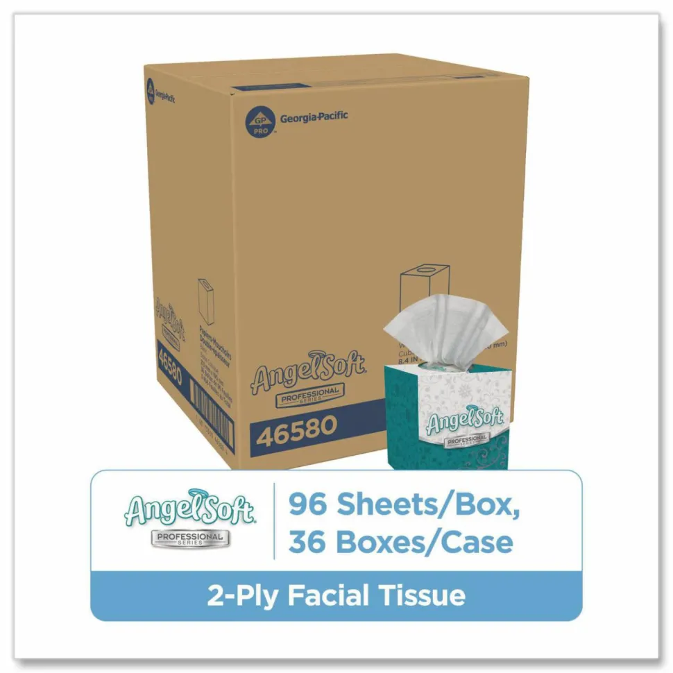 Angel Soft Professional Series 2-Ply Facial Tissue, Cube Box, White, 10% Recycled Fiber, 36 Boxes Per Case, 96 Sheets Per Box