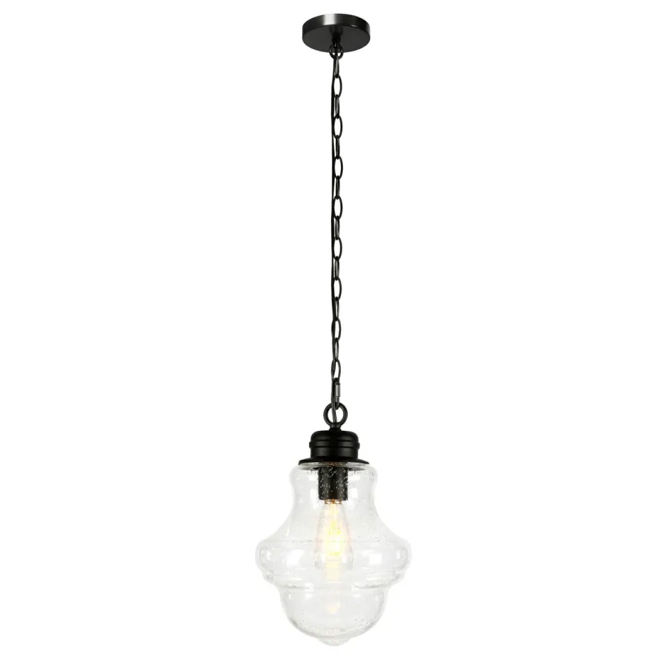 Annie 9.13" Wide Pendant with Glass Shade in Blackened Bronze/Seeded