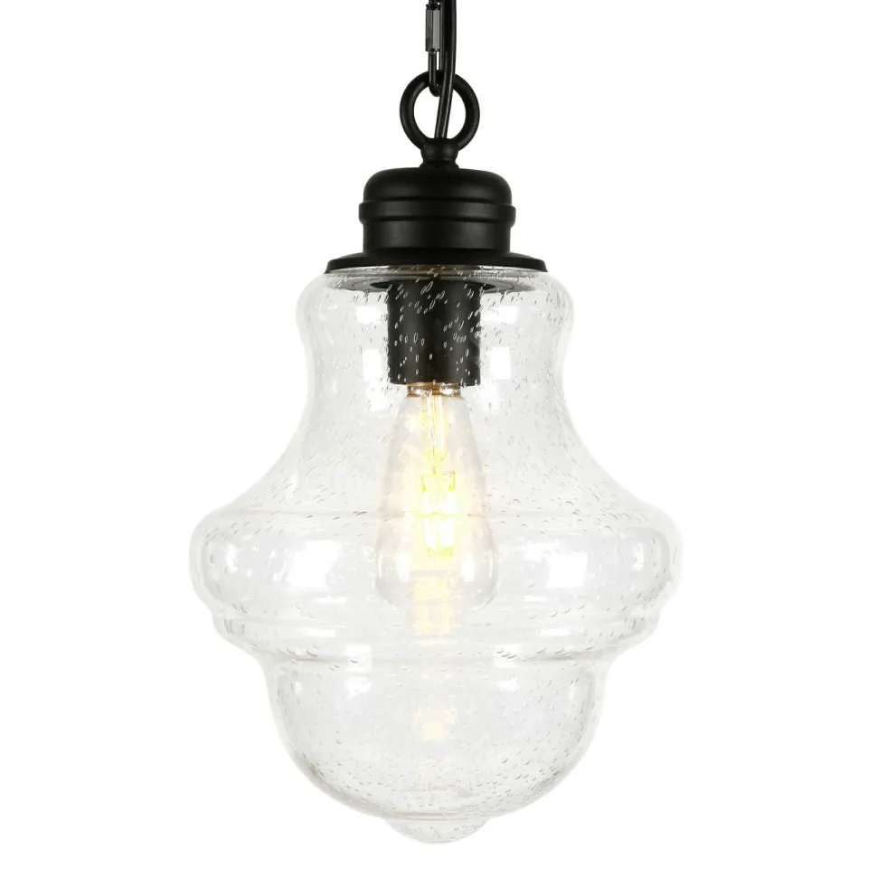 Annie 9.13" Wide Pendant with Glass Shade in Blackened Bronze/Seeded