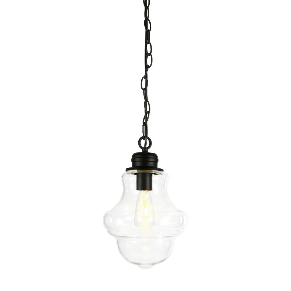 Annie 9.13" Wide Pendant with Glass Shade in Blackened Bronze/Clear