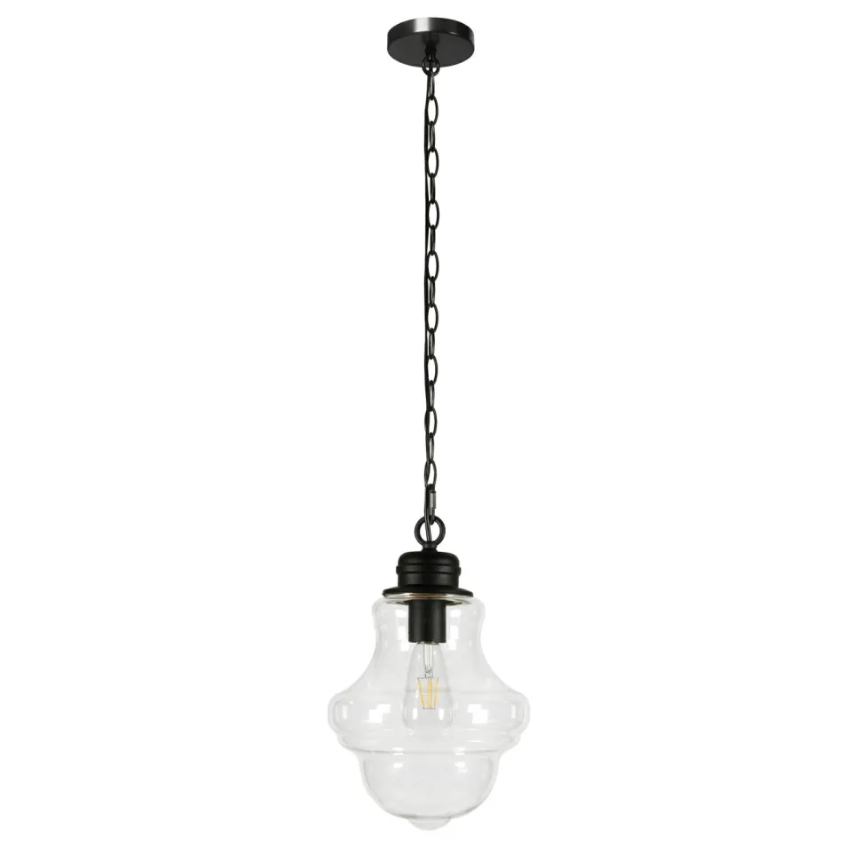 Annie 9.13" Wide Pendant with Glass Shade in Blackened Bronze/Clear