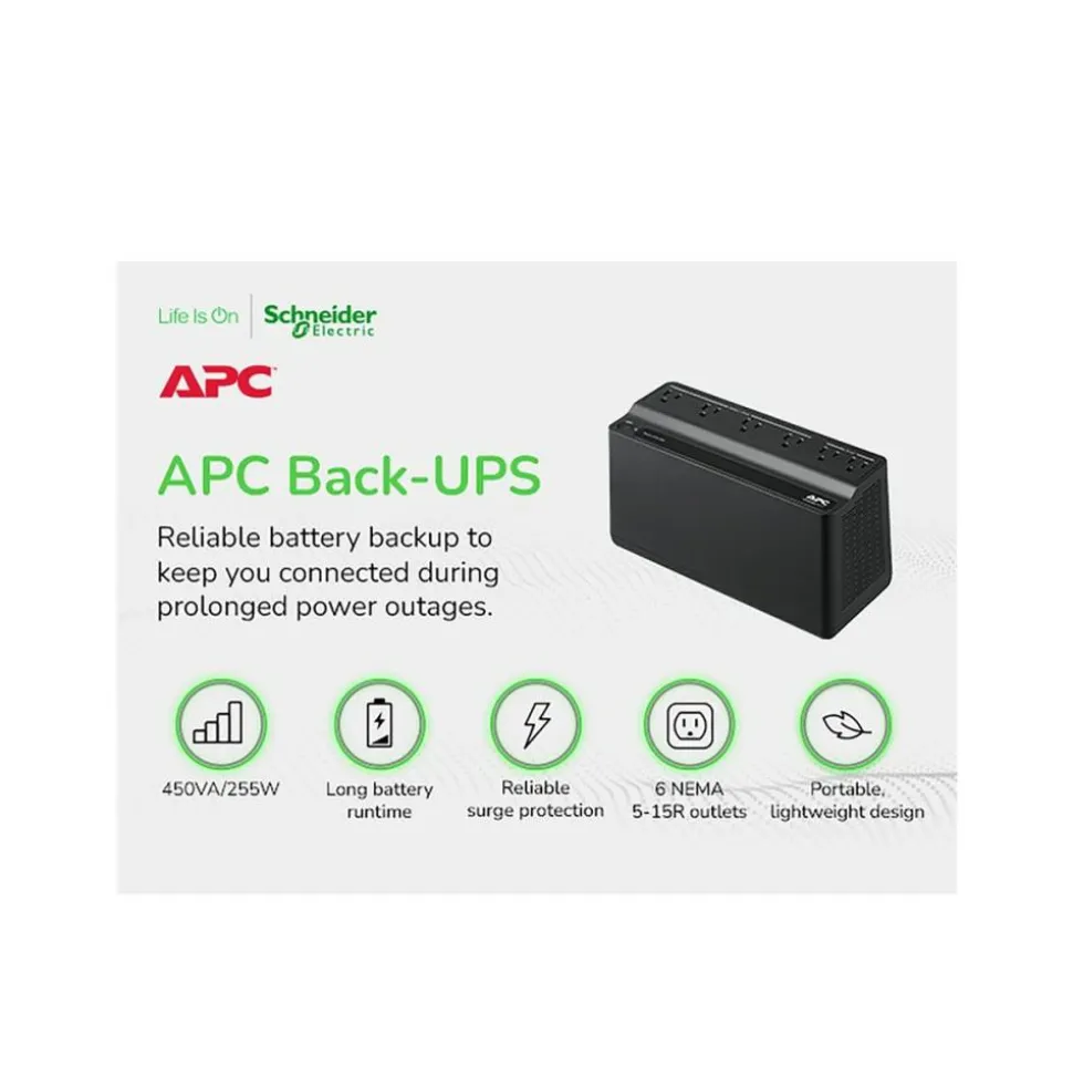 APC Back-UPS BN450M Battery Backup, 6 Outlet, 450VA/255W