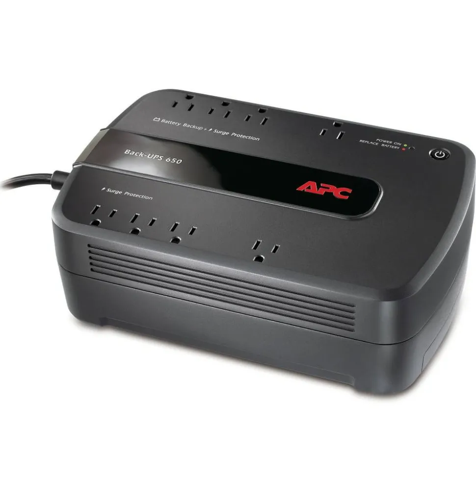 APC Back-UPS 650VA, 120V, 8 NEMA outlets (4 surge)