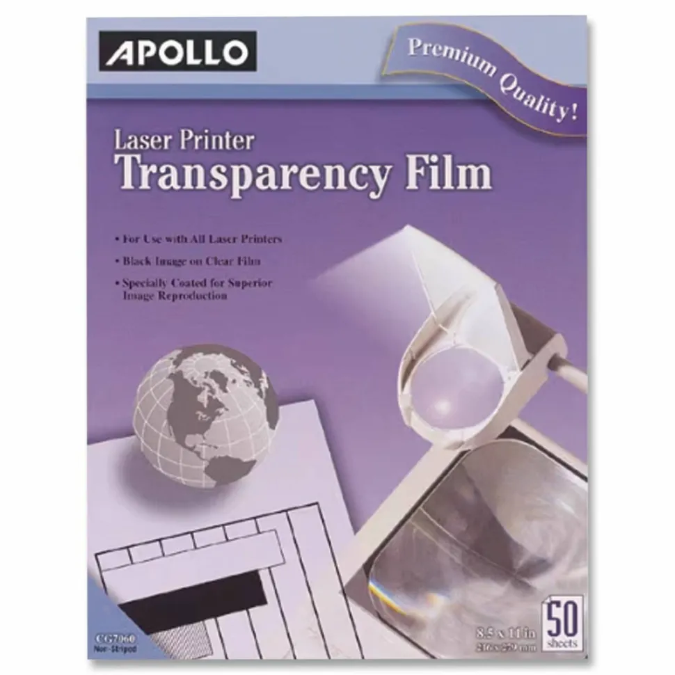 Apollo Laser Printer Transparency Film, 8 1/2" x 11", Box Of 50 Sheets
