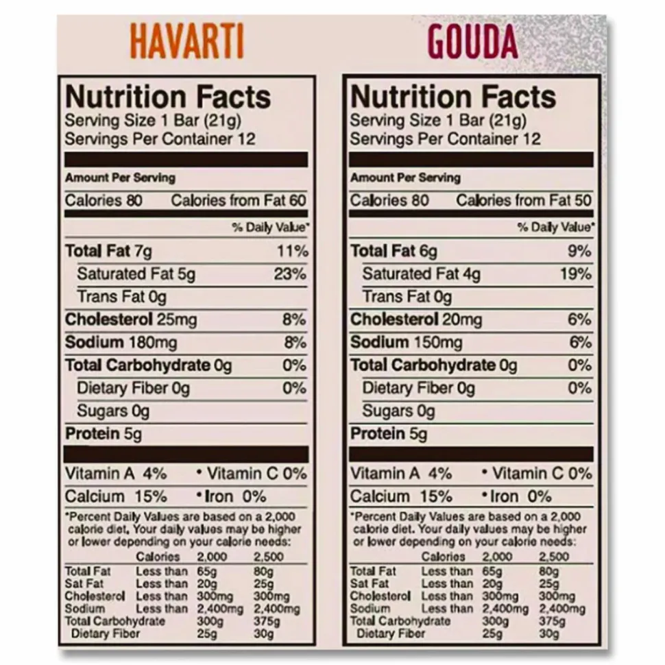 Arla Havarti and Gouda Cheese Snack Bars, 0.75 oz Bars, 24 Bars/Carton
