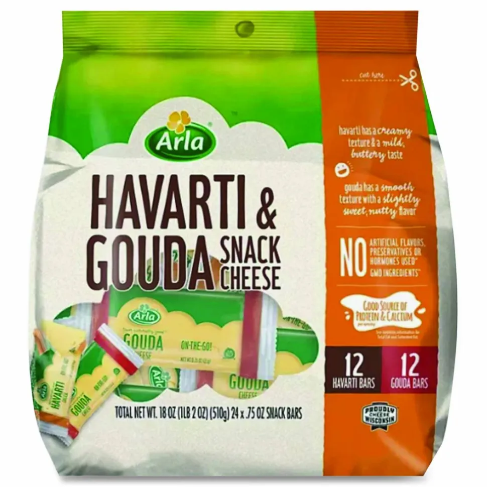Arla Havarti and Gouda Cheese Snack Bars, 0.75 oz Bars, 24 Bars/Carton