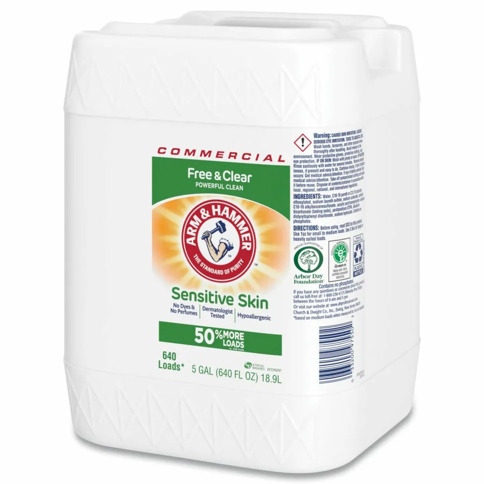 Arm & Hammer HE Compatible Liquid Detergent, Free and Clear/Unscented, 640 Loads, 5 gal Jug
