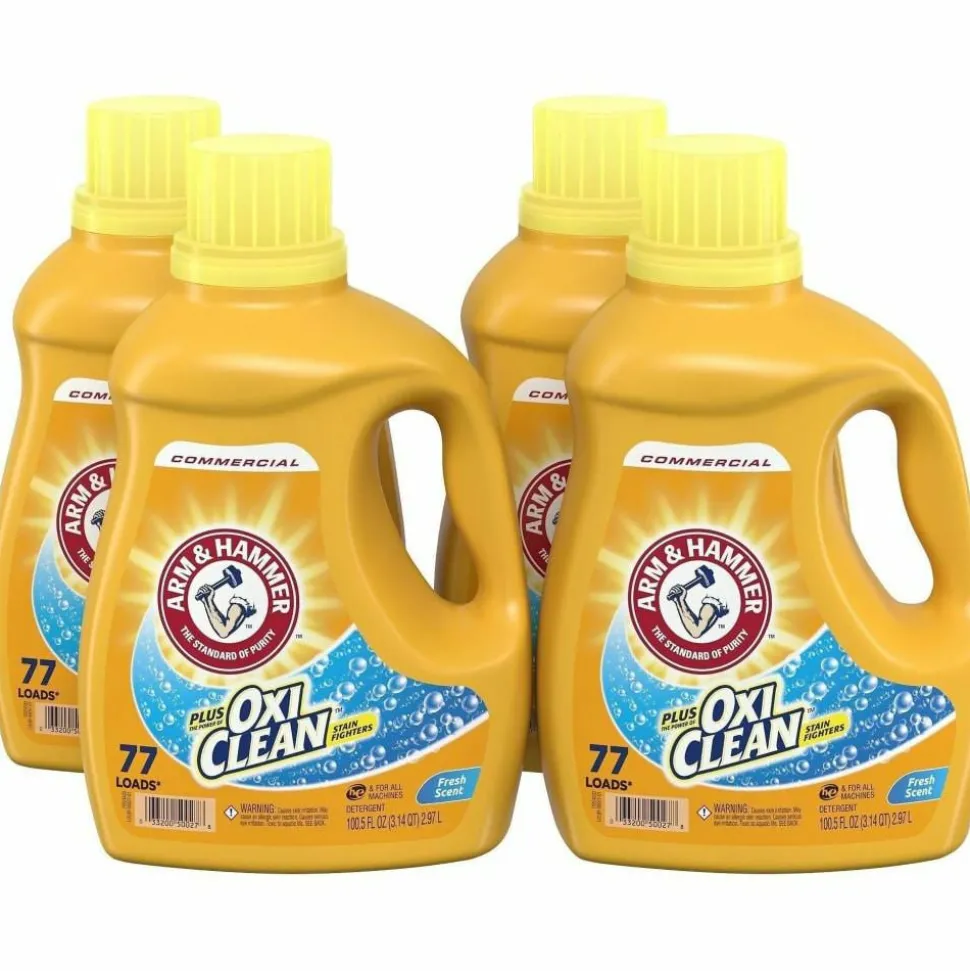 Arm & Hammer OxiClean Concentrated Liquid Laundry Detergent, Fresh Scent, 100.5 oz Bottle, 4/Carton