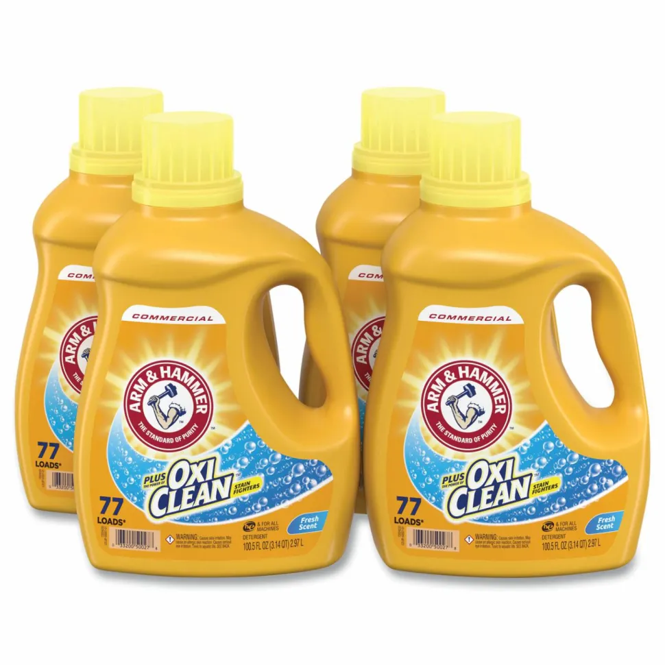 Arm & Hammer OxiClean Concentrated Liquid Laundry Detergent, Fresh Scent, 100.5 oz Bottle, 4/Carton